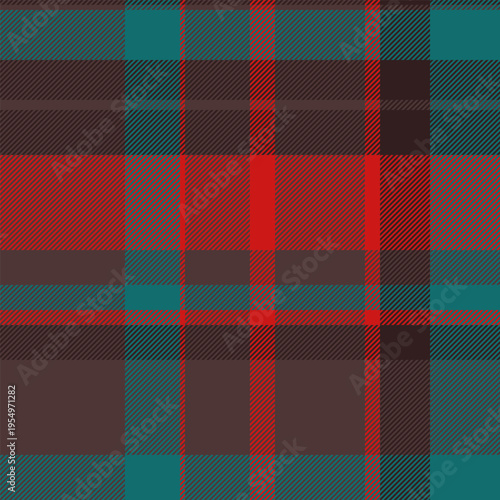 Tradition seamless pattern tartan, serene texture check background. Trim fabric vector textile plaid in red and cyan colors.