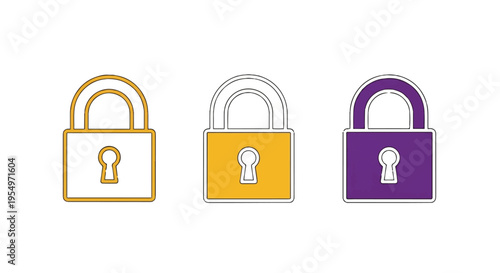 Three colorful padlock icons in different states