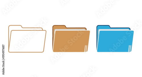 A set of three file folders in different colors