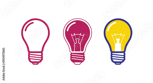 Three colorful light bulb icons on a white background