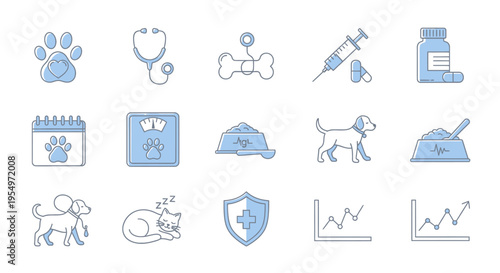 Veterinary care and medical icons.