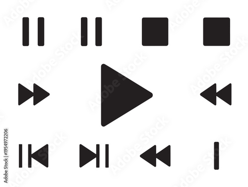 A collection of black video player icons