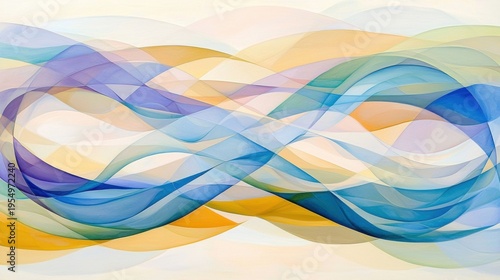 A vibrant abstract painting featuring a dynamic interplay of blue, orange, and purple hues, creating a sense of movement and energy.