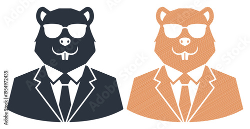 Beaver Businessman Wearing Suit Sunglasses Flat Vector Icon