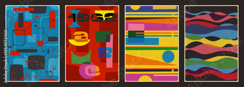 1960s Background Set, Poster Vector Templates for Retro Party, Events. 60s Colors and Style, Aged Textures