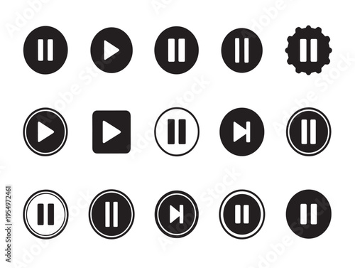 A collection of black and white media control icons