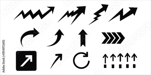 Collection of black arrows and directional symbols on white background