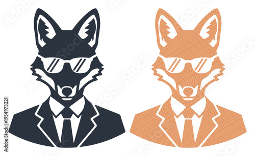 Business Fox Character Wearing Suit and Sunglasses Vector Illustration