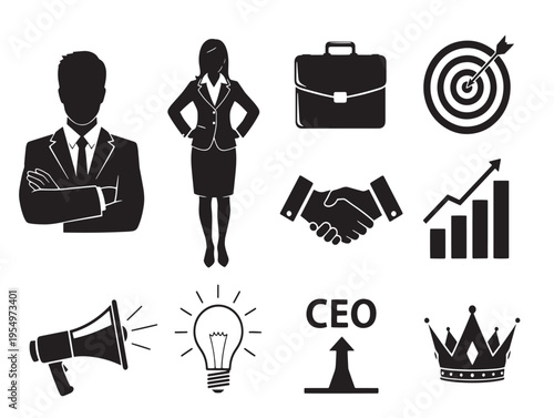 A collection of business and leadership icons