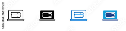 Server Storage Multiple Style Icon Design Vector - Laptop with server stack representing data storage, hosting system, and backend infrastructure management