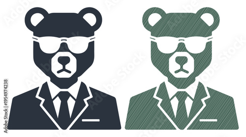 Bear in Suit and Sunglasses Flat Design Vector Icon Isolated
