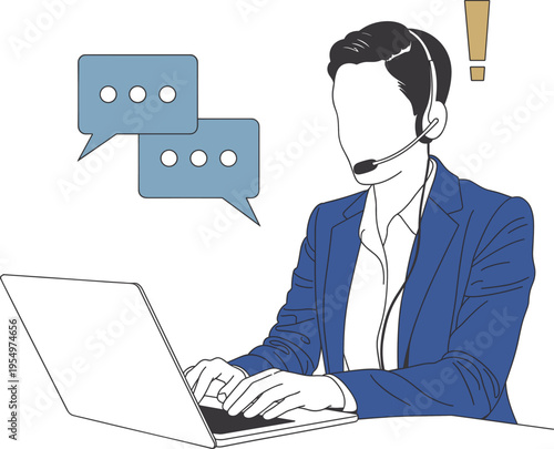 Professional Customer Support Representative Handling Multiple Digital Inquiries via Laptop and Headset in Modern Office Setting.