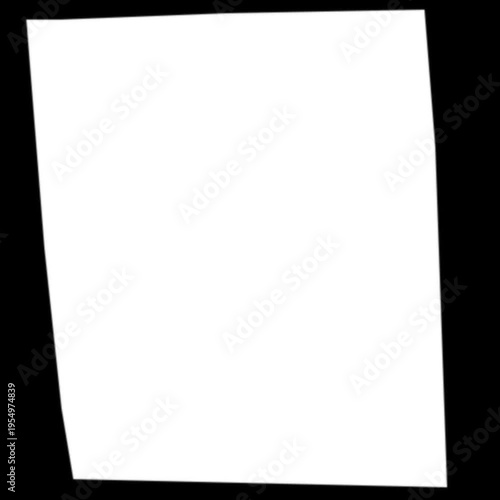 Abstract white irregular quadrilateral shape with subtle tilt against a solid black background, creating a minimalist geometric design.