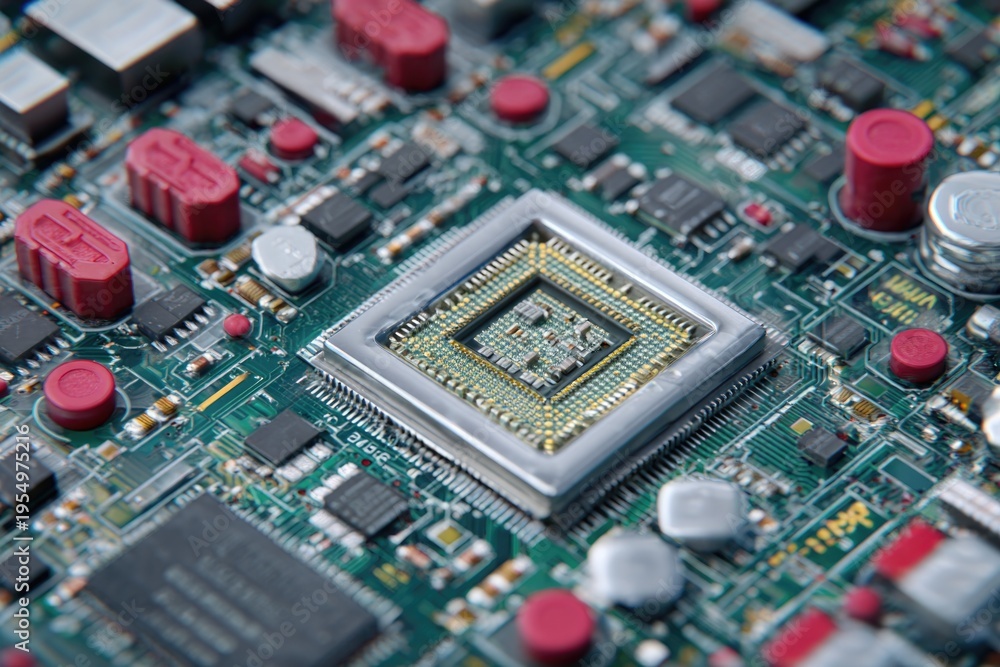 Obraz premium Advanced Processor Chip on Circuit Board