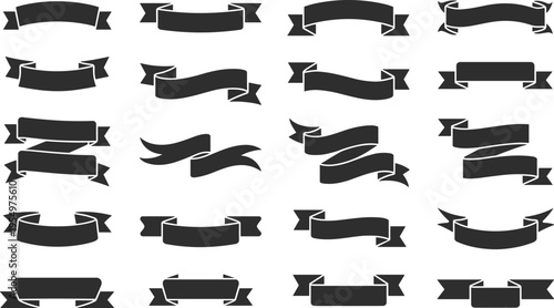 Assorted Silhouette Ribbon Banners on White Background Keywords: ribbon, banner, label, tag