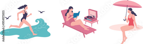 Women enjoying summer activities at the beach vacation