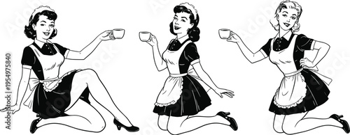 Retro Maidens Serving Coffee vector illustration