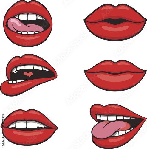 Set of Red Lips Expressions mouth lipstick