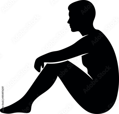 Black silhouette of person sitting with knees bent