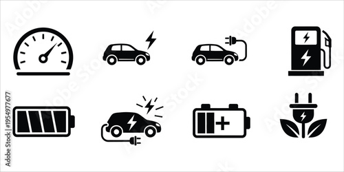 Electric vehicle charging and battery icons