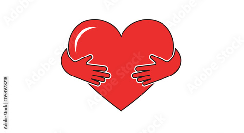 Red heart embraced by gentle hands symbolizing love care and self love on white