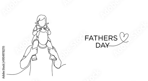 Father carrying daughter on shoulders single line art celebrating father's day