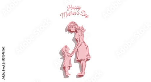 Mother and daughter silhouette holding hands with happy mother's day text above