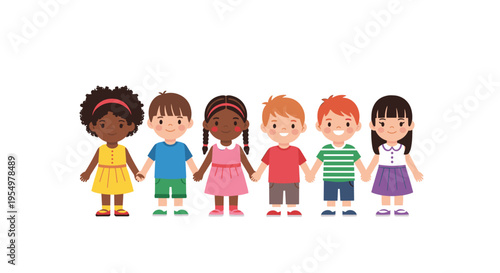Diverse group of children holding hands in unity symbolizing friendship and global