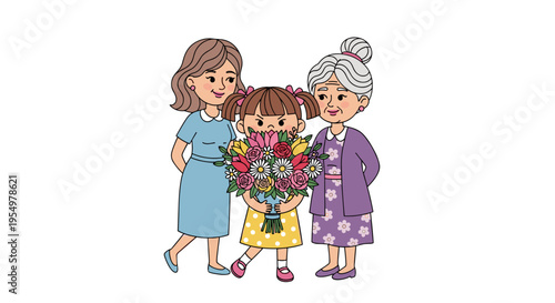 Three generations of women mother daughter and grandmother with flowers family