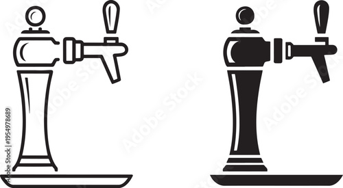 Beer tap silhouette & outline set isolated on transparent background