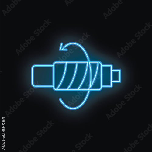 Blue neon icon of an electrical fuse rotating, showing how it works and its purpose on a black background