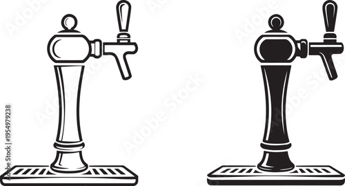 Beer tap silhouette & outline set isolated on transparent background