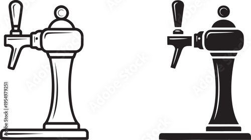 Beer tap silhouette & outline set isolated on transparent background