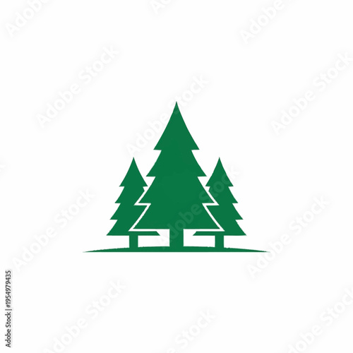 Stylized Green Evergreen Trees Silhouette Logo Design.