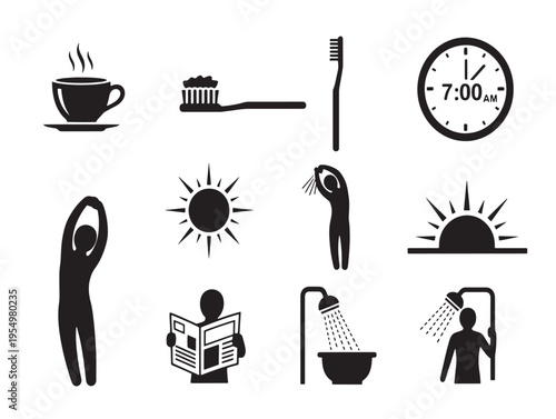 A collection of various daily routine icons