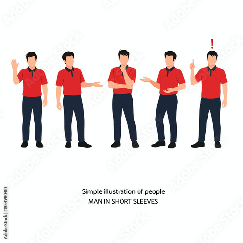 Man in Short Sleeves Illustration People Gestures Poses Simple Graphic Design Vector Art Stock Image Visual Communication