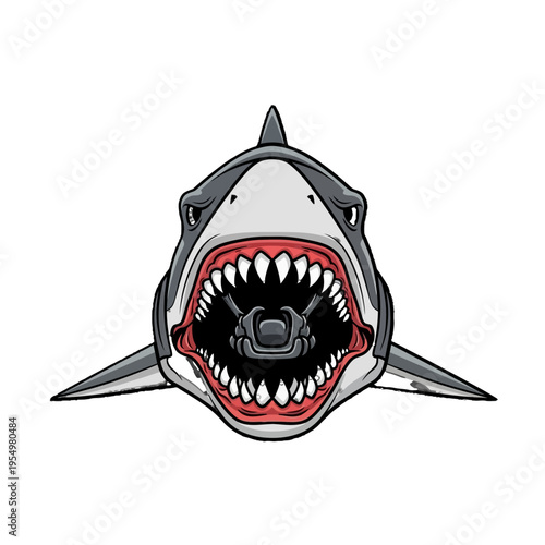 A cartoon shark with an open mouth.