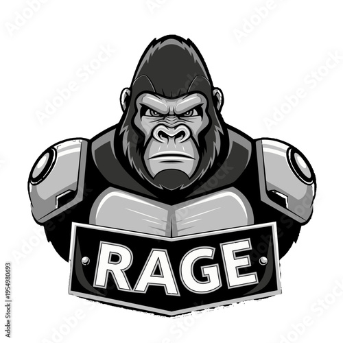Angry gorilla robot character with rage expression.