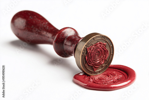 Wax seal stamp with red wax on a white background
