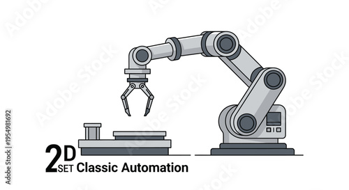 Industrial robotic arm in classic automation.