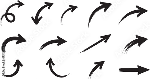 Collection of black arrows on white background