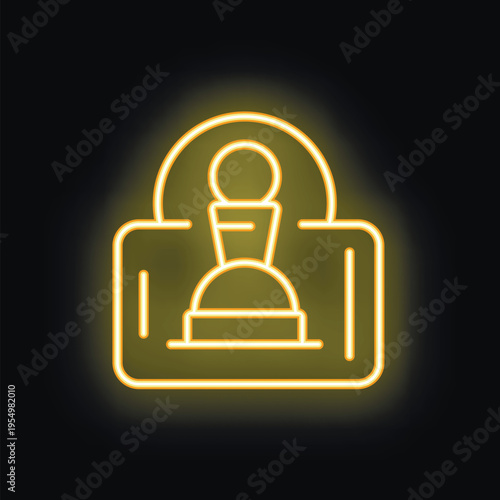 Yellow neon icon of a pawn chess piece standing inside a padlock symbolizing the concept of security
