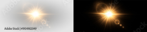 Bright golden lens flare glow light rays burst effect png overlay element