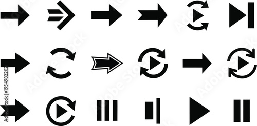 Collection of black and white arrow icons for navigation and direction