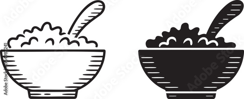 Bowl of porridge silhouette & outline set isolated on transparent background