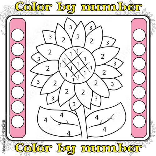 Sunflower Color-by-Number: An engaging color-by-number activity presents a sunflower, inviting participation in coloring process.