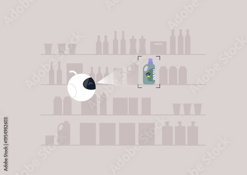 intelligent robot works efficiently to scan grocery shelves, identifying products and ensuring inventory accuracy in a busy retail store setting.