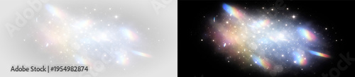 Fotografie Iridescent rainbow prism sparkle light glow particles effect png overlay element