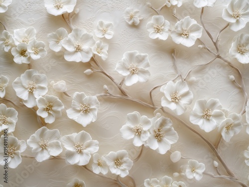 Cherry Blossoms Bloom on Branches, Showing White Flowers in a Natural Setting...