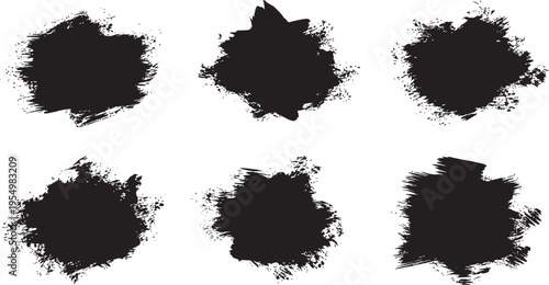 Six black ink blots on white background